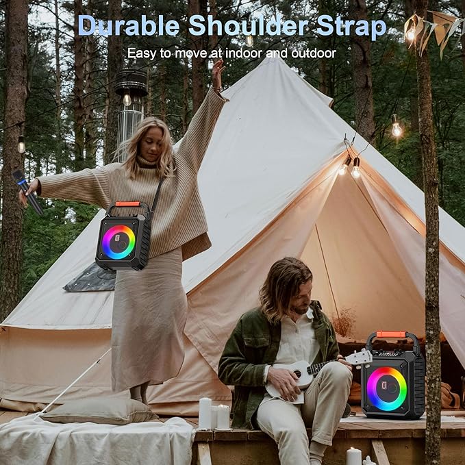 JYX Karaoke Machine with Two Wireless Microphones, Portable Speaker with LED Lights for Kids and Adults, Supports Bluetooth/USB/TF/AUX for Party