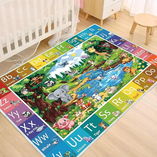 ABC Rug for Kids Room, ABC Baby Mats for Floor Toddlers, Alphabet Play Mat Elementary Preschool Kid's Rugs with Animal Illustrations - (78.7X59 Inches)