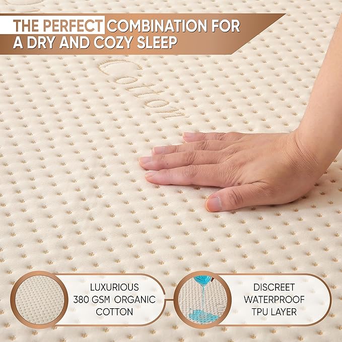 Luxury Waterproof Organic Mattress Protector Full - Organic Cotton Breathable Mattress Pad Cover - New 380 GSM Comfort - Deep Pocket - Jersey Cotton Skirt - Fitted Comfort