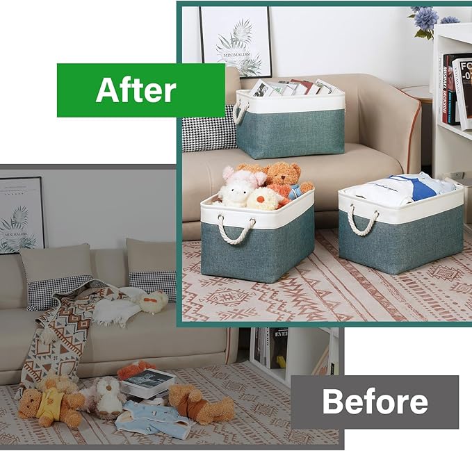 Bidtakay Fabric Storage Baskets for Shelves 3 Pack Large Storage Bins for Organizing Linen Collapsible Organizer for Closet-Deep Green