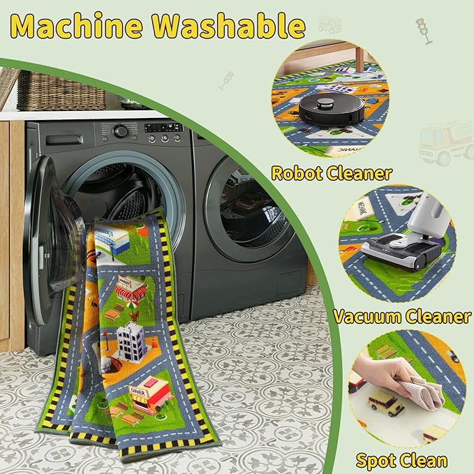 STARUIA Kids Cars Rug for Playroom, 5.3x6.6 Car Rugs for Kids Toy Cars, Non-Slip City Road Map Rug for Boy Bedroom, Educational Toddler Carpet Play Mat for Kid Room Classroom Nursery(63"x78")