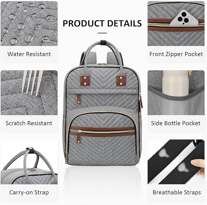 Diaper Bag Backpack for Women with Changing Pad, Baby Bag with Insulated Pockets Multifunctional Diaper Bags For Baby Girl Boy Waterproof Baby Bags For Boys Girls Maternity Bag Grey