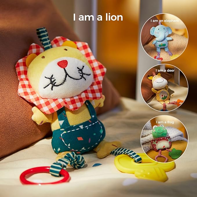 TUMAMA Baby Toys for 0, 3, 6, 9, 12 Months, Handbells Baby Rattles, Soft Plush Early Development Stroller Car Toys for Infant, Newborn Birthday Gifts, 4 Pack