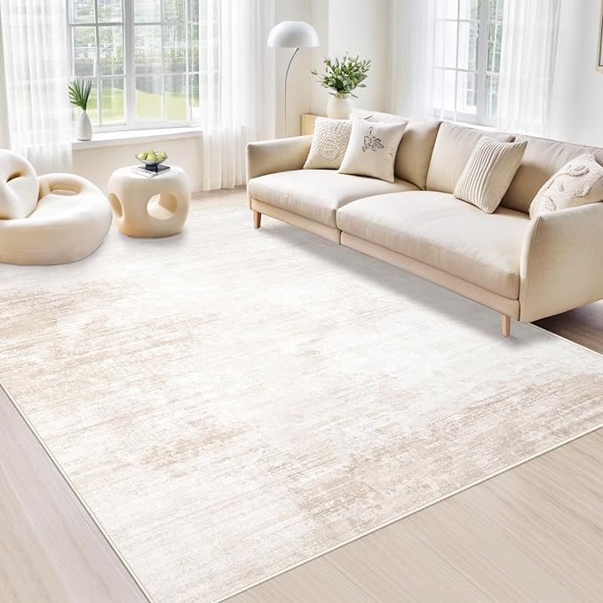 Area Rugs 6x9 Living Room: Washable Rug Modern Abstract Large Rug Soft Non Slip Neutral Rugs Stain Resistant Indoor Carpet for Bedroom Kitchen Dining Room Table Nursery Home Office Rugs(Beige,6'x9')