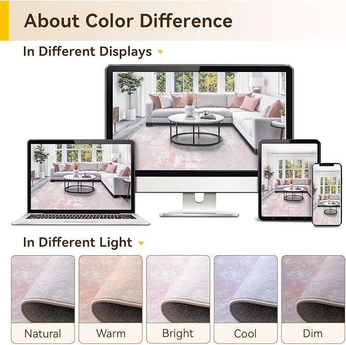 Washable Area Rugs 4ft Non-Slip Modern Abstract Soft for Living Room Entryway Bedroom Nursery, Print Pattern, Grey Pink