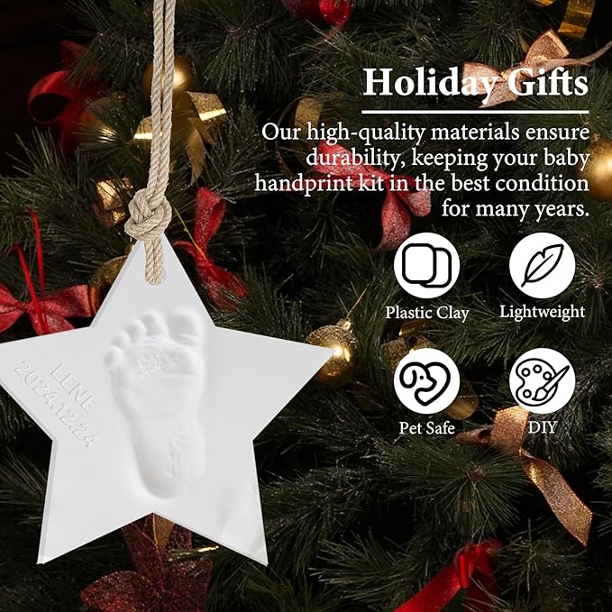 Baby Handprint Footprint Keepsake Ornament Kit, Personalized Baby Foot Printing Kit for Newborn Clay Impression Handmade DIY Imagination to Create