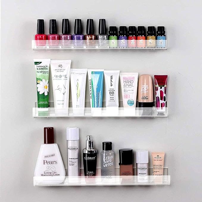 4 Pack 15 Inch Clear Acrylic Shelves, Clear Kids Floating Bookshelf for Kids Room, Modern Nail Polish Rack Sunglasses Essential Oil Picture Ledge Display Toy Storage Wall Shelf