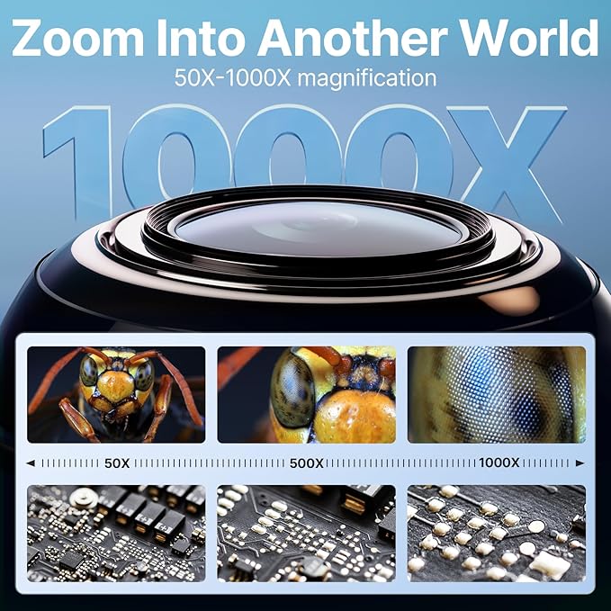 Coin Microscope, 4.3" LCD USB Digital 1000X Coin Magnifier with 8 Adjustable LED Lights, 1080P PC View Compatible with Windows/MacBook for Adults Kids