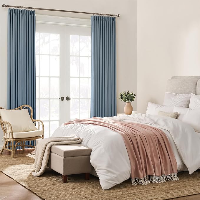 KEQIAOSUOCAI Dusty Blue Pinch Pleated Curtains 132 Inches Long Room Darkening Draperies Luxury Decor for Living Room Nursery (Stone Slate Blue 40x132 Inch 2 Panels)