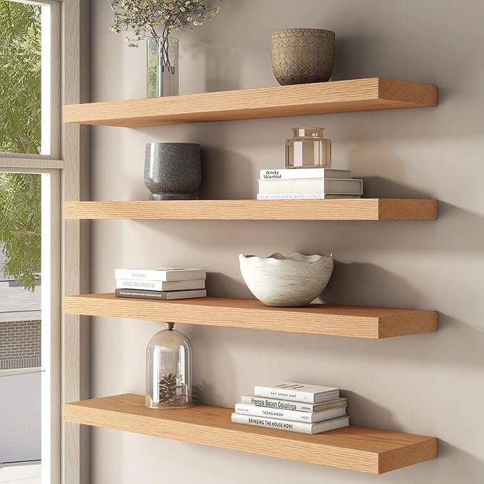 Floating Shelves for Wall, USA-Sourced Oak Wood 55 Inch Long Wall Shelves, Natural Wooden Wall Mounted Picture Ledge Shelf, Nursery Book Storage Shelf Kids Bookshelf, Display Shelf for Bathroom