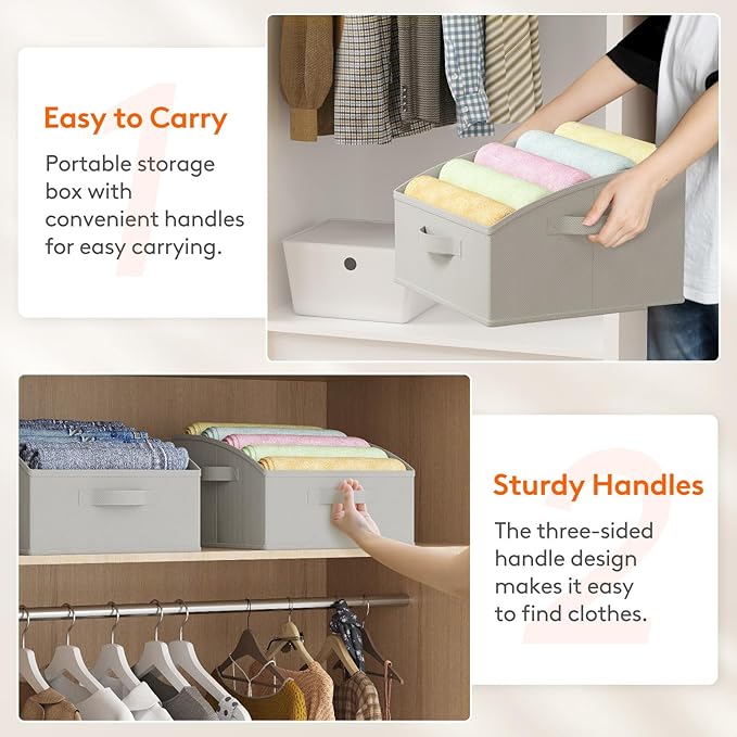 Lifewit Storage Baskets for Shelves, 6 Packs Non-woven Fabric Trapezoid Closet Organizer Bins with Handles, Foldable Clothing Containers Box for Clothes, Toy, Towel, Book, DVD, Hats, Small-Light Grey