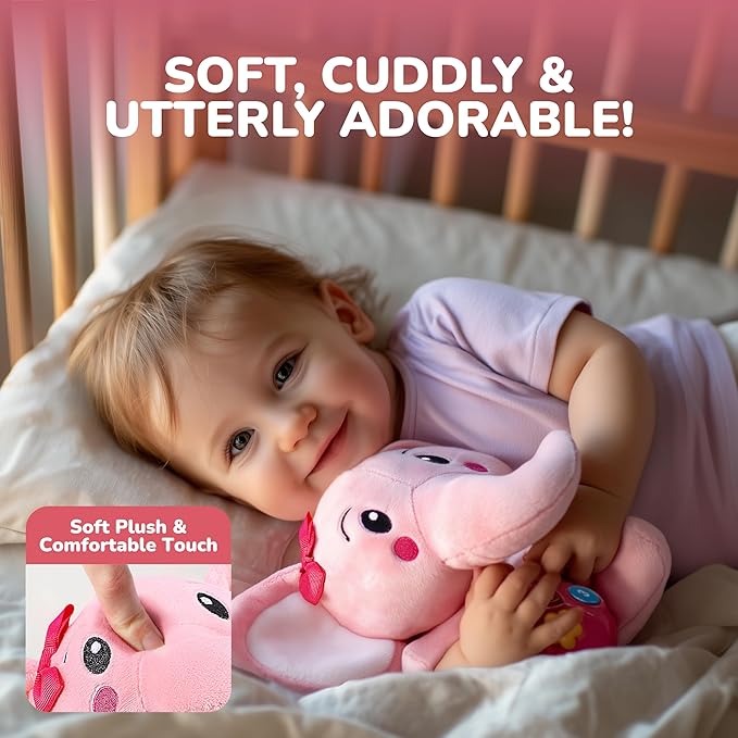 STEAM Life Musical Toys Gift for Baby Newborn 0-6 Month Infant - Plush Elephant Pink