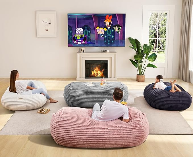 Hobestluk 4FT Bean Bag Chairs Adult Bean Bag with Portable Handle Comfy Large Bean Bag Chair with Removable Cover for Living Room Bedroom or Reading Nook (Stripe White, 4FT)