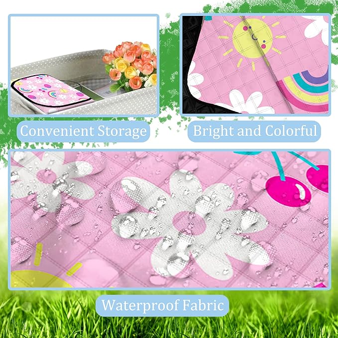 Extra Large Picnic Blanket Waterproof,80"x 80"Foldable Machine Washable Beach Blankets,Outdoor Blanket for 6-8 Adults, Picnic Mat Suitable for Indoor Crawling,Park Beach,Camping,Hiking, Travel(Pink)