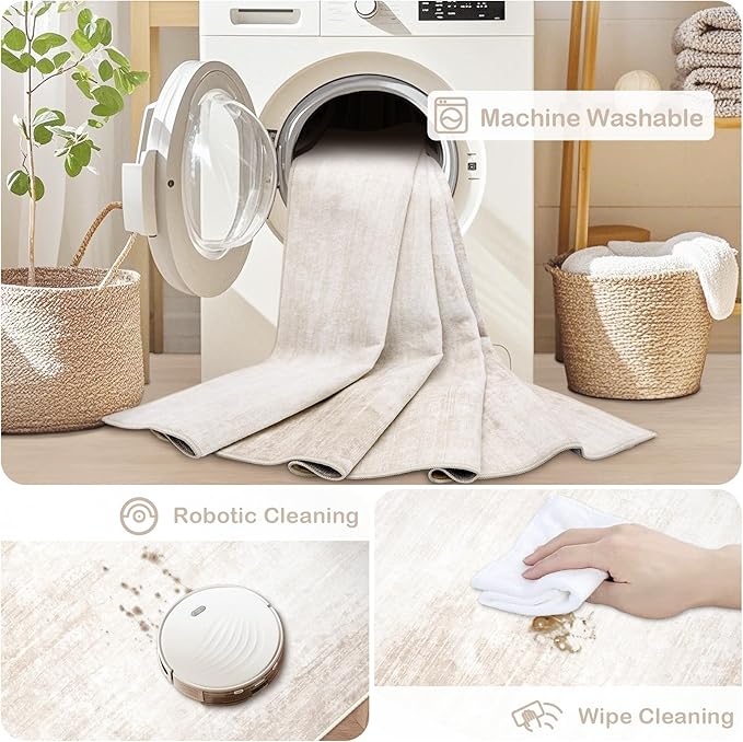 Area Rugs 6x9 Living Room: Washable Rug Modern Abstract Large Rug Soft Non Slip Neutral Rugs Stain Resistant Indoor Carpet for Bedroom Kitchen Dining Room Table Nursery Home Office Rugs(Beige,6'x9')