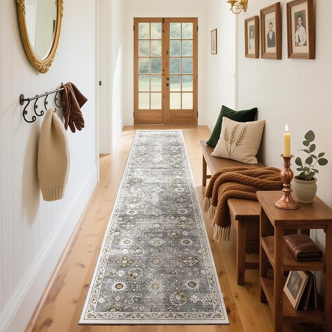 Washable Runners for Hallways Kitchen Rugs: 2'x10' Runner Rug Stain Resistant Non Slip Low Pile Soft Carpet Runners for Hallways Indoor Entryway Kitchen Laundry Room Bedroom Bathroom Farmhouse