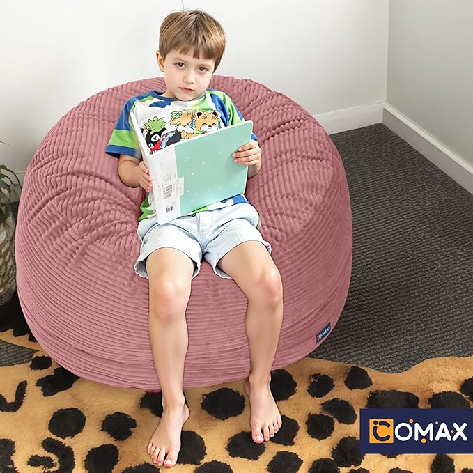 COMAX Kids Bean Bag Chair Turn into Beanbag Bed, Toddler Bean Chair Corduroy for Girl Boy Sleeping, Lazy Children Bean Bags with Filler, Convertible Child Floor Mattress, Light Pink