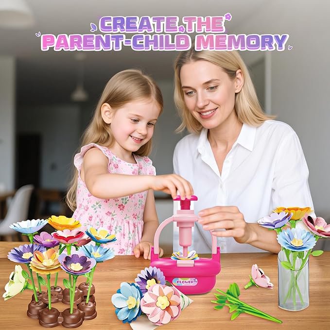 Plunack Flower Bouquet Craft Kits for Kids Age 4-8, Flower Press Kit DIY Flowers Making Toy for 4 5 6 7 Year Old Girls Arts & Crafts Toys Educational Handmade Activity Set, Birthday Gift for Girls 3+
