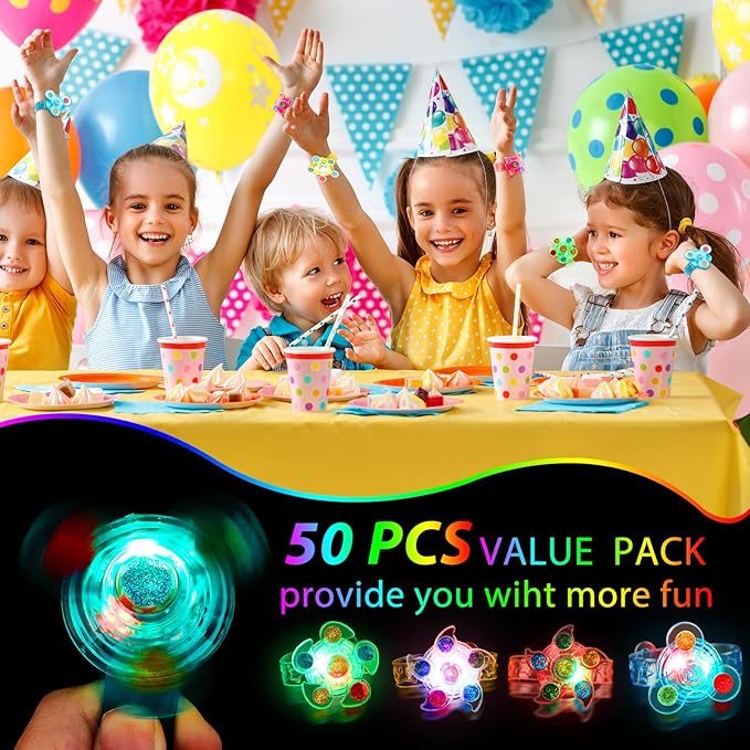 30PCS Spinner Bracelets Light Up Party Favors For Kids 4-8-12, Glow Bracelet Glow in The Dark Party Supplies Light Up Toys, Classroom Kids Prizes Goodie Bag Stuffers, Easter Egg Fillers Gift (30)