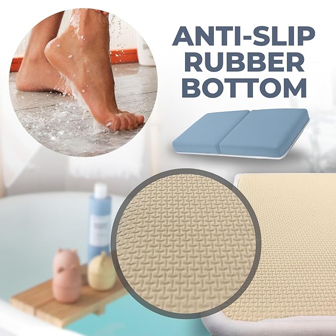 Comfortable Baby Bath Kneeler and Elbow Rest Pad Set – Thick Memory Foam Bath Kneeling Pad with Elbow Support – Baby Bathtub Cushion with Toy Organizer for Bathing Infant or Toddler - Blue