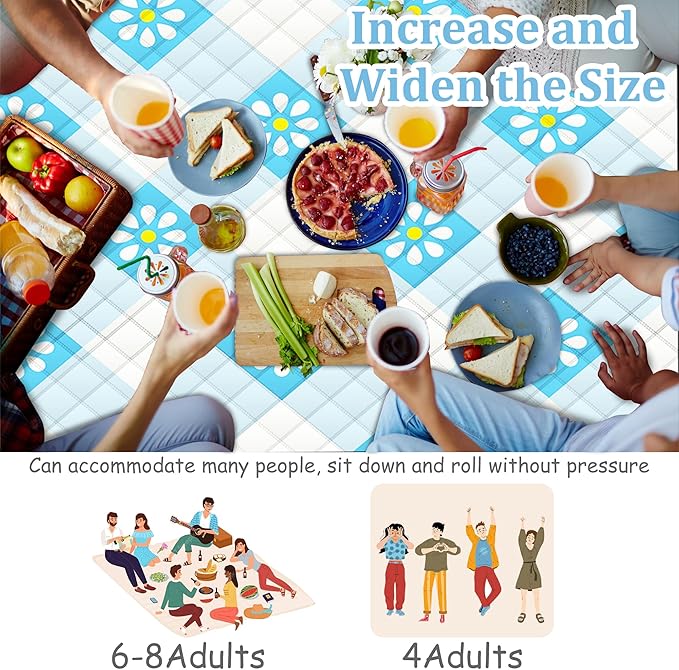 Extra Large Picnic Blanket Waterproof,80"x 80"Foldable Machine Washable Beach Blankets,Outdoor Blanket for 6-8 Adults,Picnic Mat Suitable for Indoor Crawling,Park Beach,Camping,Hiking,Travel( Blue)