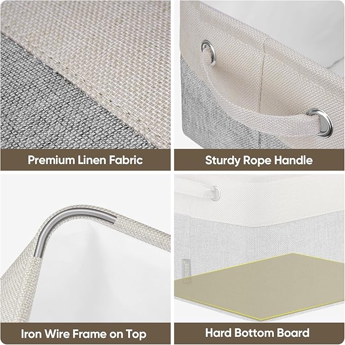 BALEINE 3 Pack Fabric Storage Bins for Shelves, Linen Storage Baskets for Organizing, Decorative Closet Bins for Clothes, Home (Grey, 15"x11"x9.5")