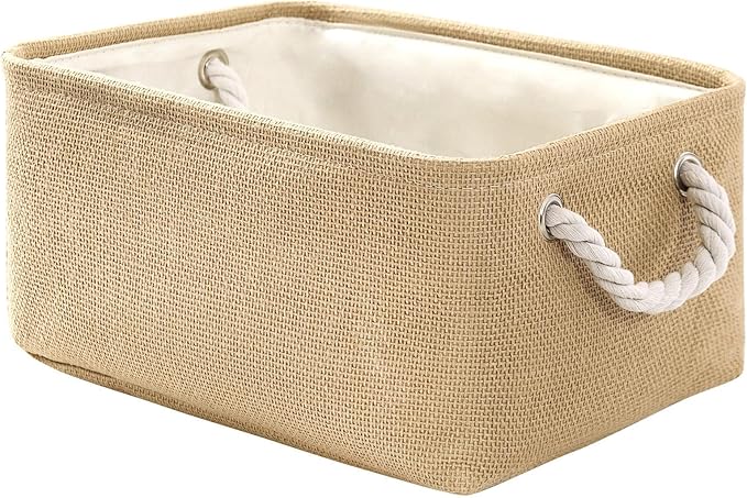 TheWarmHome Decorative Basket Rectangular Fabric Storage Bin Organizer Basket with Handles for Clothes Storage (Beige, Medium-1Pack,13.8L*9.8W*6.7H)