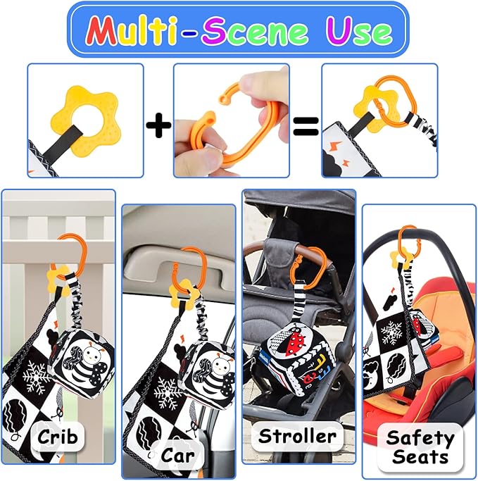 KUANGO 3 PCS Black and White High Contrast Baby Toys Newborn Toys 0-6 Months, Visual Stimulation Sensory Soft Book, Infant Tummy Time Toys 0-3-6 Months Baby Gifts