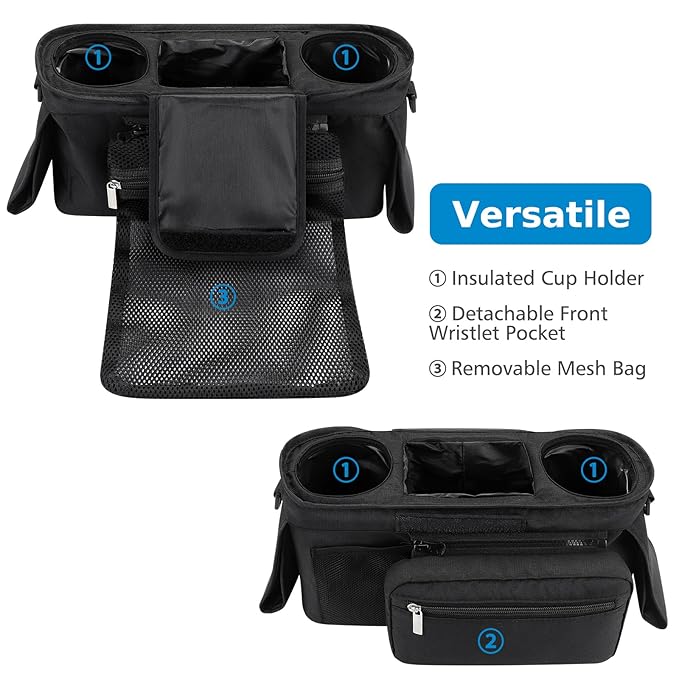 Accmor Universal Stroller Organizer with Insulated Cup Holder Detachable Phone Bag and Shoulder Strap,Stroller Bag Caddy Organizer Fits for Uppababy, Baby Jogger, Britax Strollers