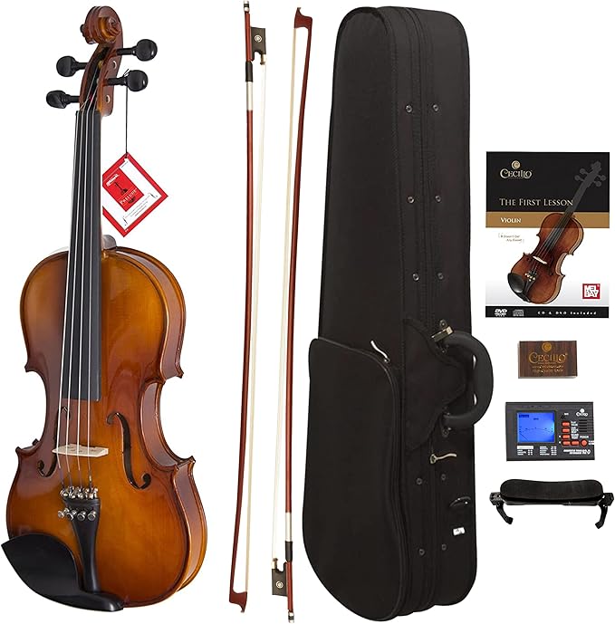 Cecilio 1/2 Violin Solidwood Violin with Hard Case, Bow, Rosin, Tuner, Shoulder Rest & Lesson Book – Ideal for Beginners