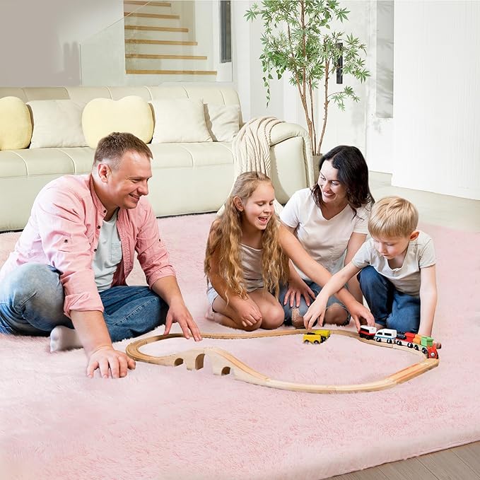 Ultra Soft Rug for Living Room, 9X12 Fluffy Shag Area Rug for Bedroom, Modern Shaggy Carpets Fuzzy Rug for Teens Dorm Nursery Home Decor Aesthetic, Upgrade Anti-Skid Durable, Pink
