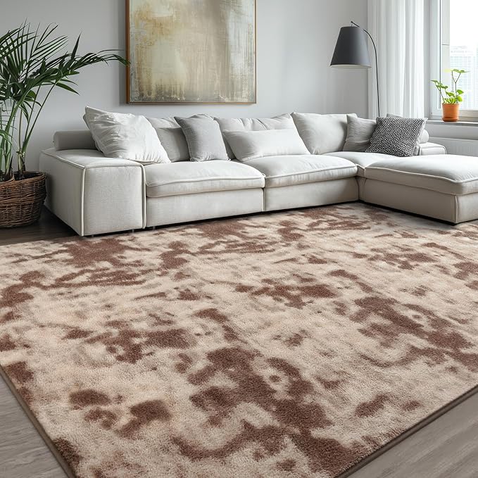 Kimicole 5x8 Washable Area Rugs for Bedroom Living Room, Low Pile Ulta-Thin Solid Color Rug, Non-Slip Soft Fluffy Carpet for Nursery Kids Room Dorm Room Home Decor (Brown)