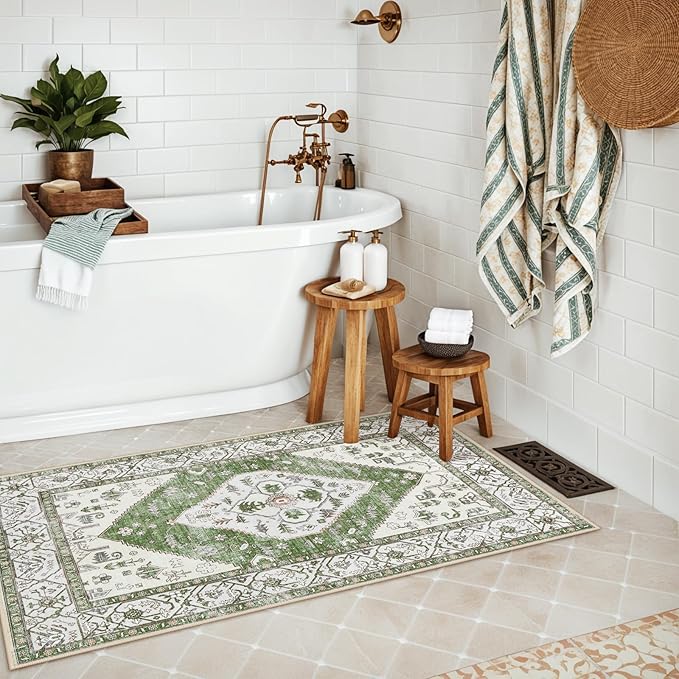 Lahome Boho Washable Hallway Runner Rug - 2x4 Rugs for Bedroom Non-Slip for Entrance (Green, 2'x4')