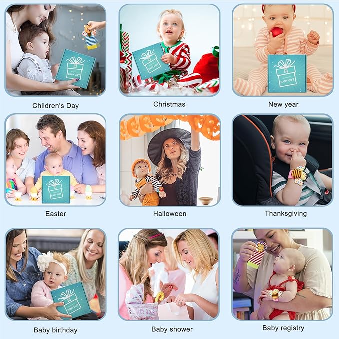 Wrist Rattles Foot Finder Rattle Sock Baby Toy, Hanging Rattle Toy, Hand Bracelet Rattle, Feet Leg Ankle Socks, Activity Rattle Present Gift for Newborn Infant Babies Boy Girl-12pcs A