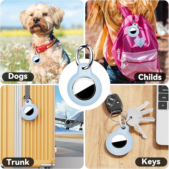 Upgrade Waterproof Airtags Holder with Apple Airtags Keychain, Hard PC Air Tag Case, Anti-Scratch & Shock Air tag Holder,Men's Women's Keyrings & Keychains, for Dog,Car Key,Luggage -Sky Blue