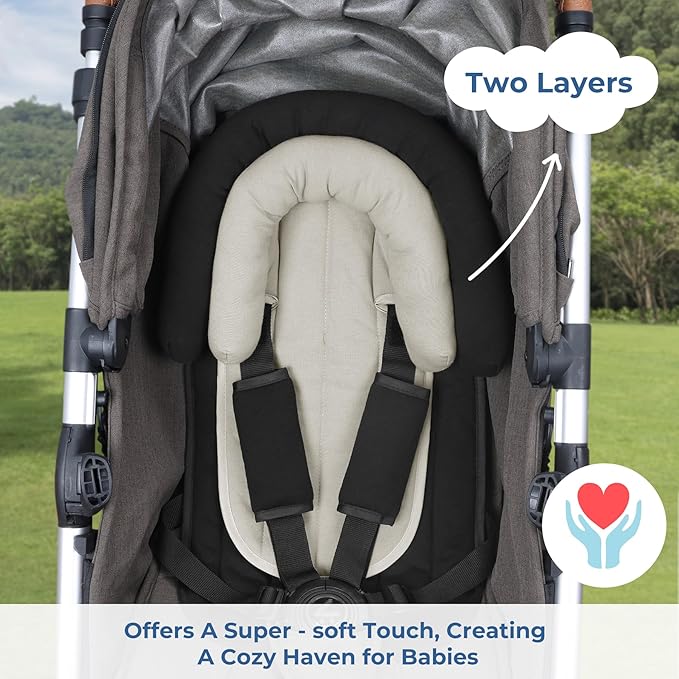 COOLBEBE Upgraded Babybody Support & Strap Covers Set for Newborn Infant Toddler - Extra Soft Breathable Car Seat Insert Cushion Pad, Perfect for Carseats, Strollers, Swing, Black