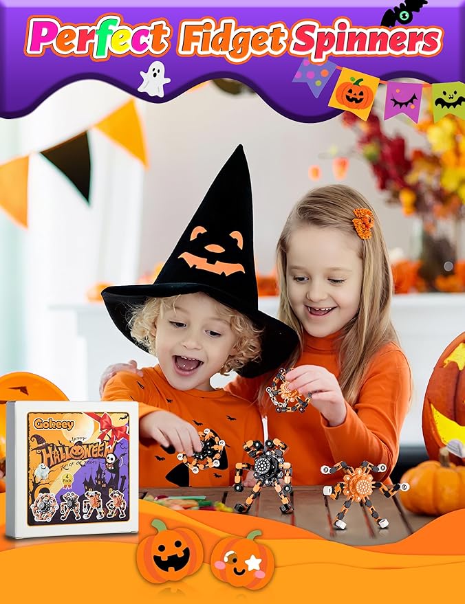 Halloween Decor Toy Gifts for Kids Transformable Fidget Spinners for Adults Stress Relief Sensory Toys for Boys and Girls Fidget Toys Black Orange Halloween Party Decorations