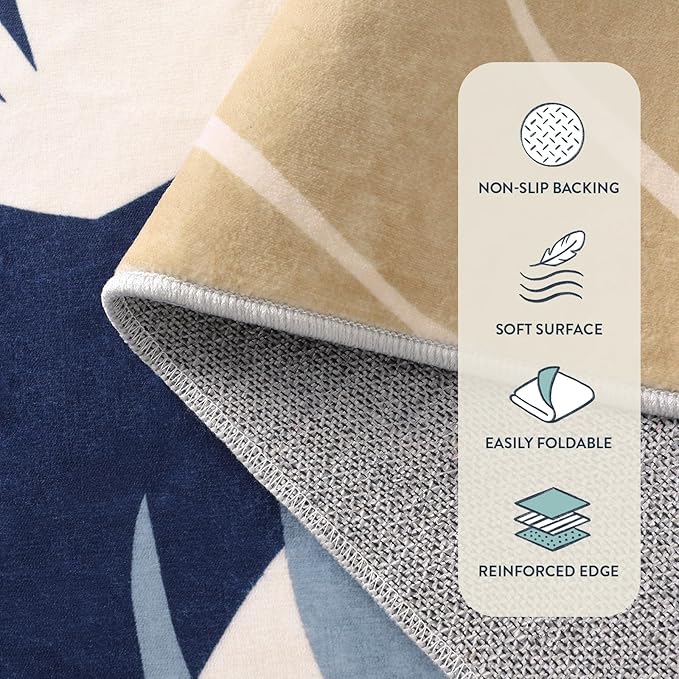 Lahome Rug for Living Room - 5x7 Area Rug Washable Non-Slip Bedroom Carpet Ultra-Thin Throw Cute Soft Kids Nursery Rug, Boho Botanical Print Stain Resistant Indoor Rugs for Dorm Entryway Office