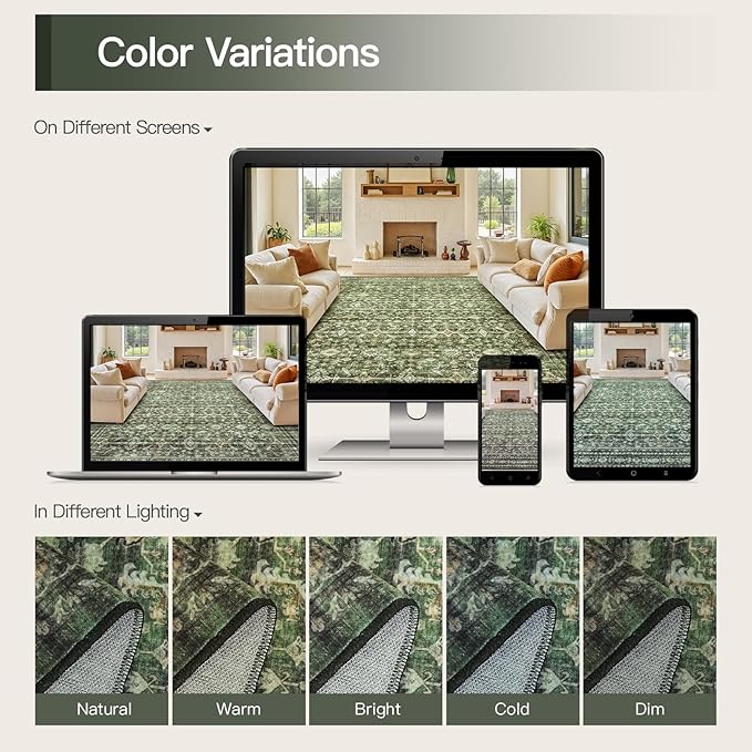 Lofus 6x9 Area Rug for Living Room,Green Washable Area Rugs with Non-Slip Backing,Soft Boho Carpets for Bedroom Dining Room Home Office Indoor Nursery