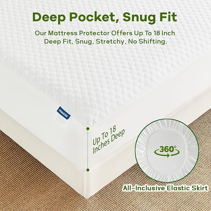 Premium Tencel King Mattress Protector in White, Natural and Skin Soft, Enjoy Our Waterproof Mattress Cover Fitted with A Deep Pocket, Hypoallergenic, Breathable, Noiseless and Absorbent