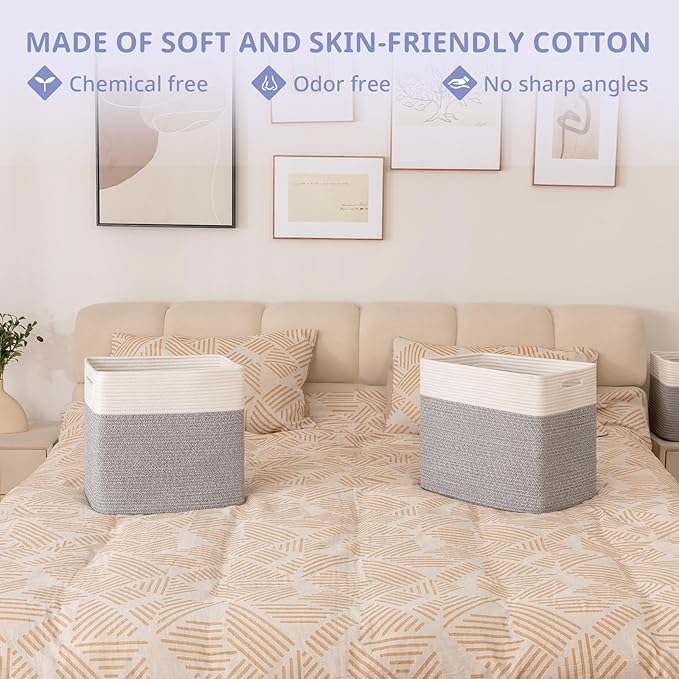 OIAHOMY Storage baskets for Shelf, Toy Storage Basket, Large Collapsible Storage Bins, Blanket Basket Living Room, Closet Storage for Bedroom, 16.5 x 13 x 15 Inches-Pack of 2-Grey