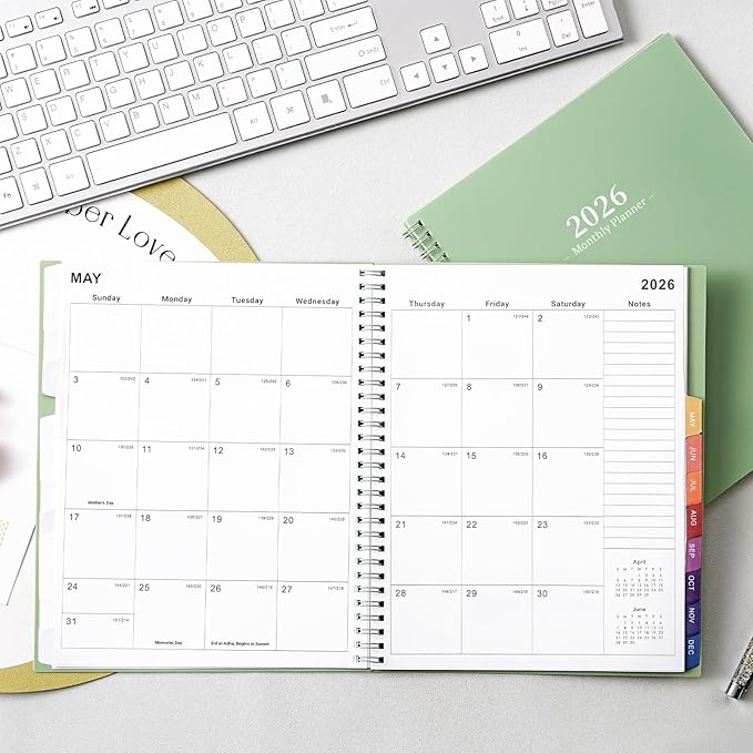 2026 Monthly Planner/Calendar - 2026 Planner, JAN 2026- DEC 2026, Planners with Colorful Tabs, Monthly Planners 2026 for Daily Organizing - Waterproof Cover (8" x10", Note Pages, Green)