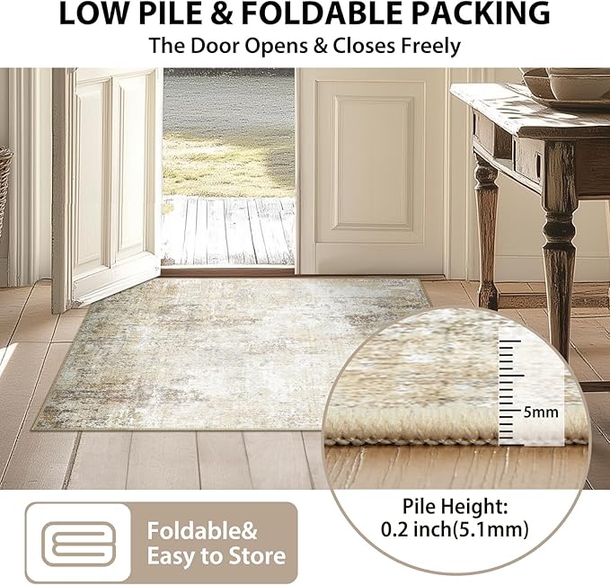 Washable Area Rugs 9'x12' Non-Slip Modern Abstract Soft for Living Room Entryway Bedroom Nursery, Print Pattern, Neutral Brown Gray