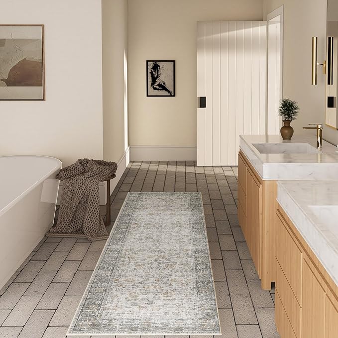 Washable Kitchen Rug Runners for Hallways: 2'x10' Bedroom Rug Non Slip Low-Pile Stain Resistant Soft Indoor Floor Carpet Runner for Indoor Entryway Hallways Kitchen Laundry Room Beside Farmhouseb