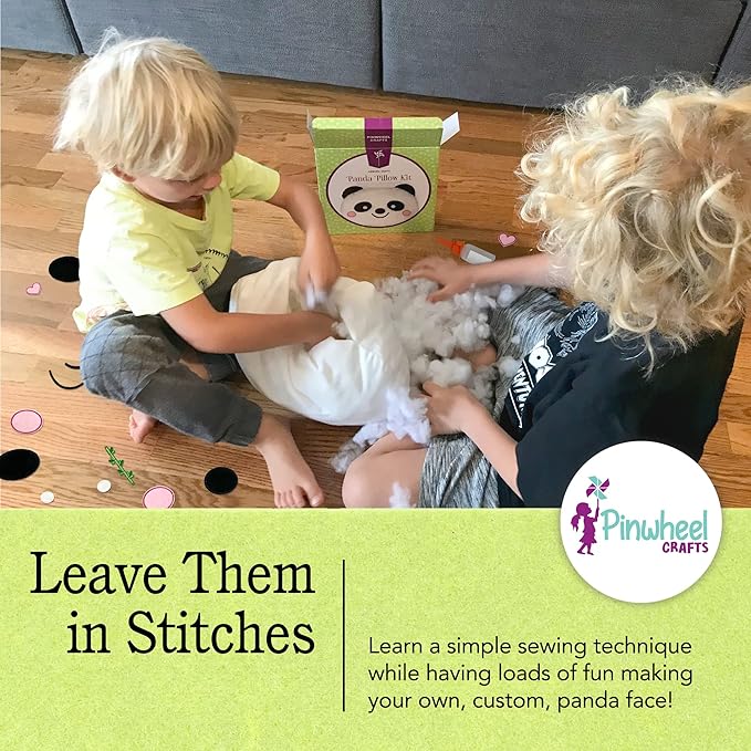 Pinwheel Crafts Beginner Sewing Kit for Kids 8-12 - Easy DIY Panda Pillow Kit - Learn to Sew - Kids Sewing Craft Gifts - Make Your Own Stuffed Animal Panda Plush Toy