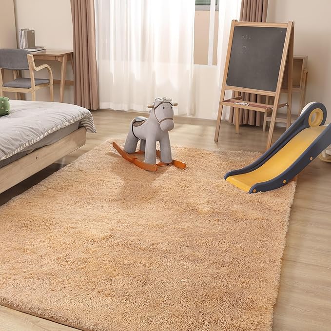 Luxury Area Rug, 6x9 Rugs for Living Room, Ultra Soft Rugs for Bedroom, Non-Slip Indoor Carpet for Nursery, Kids Room, Playroom, Home Decor, Camel
