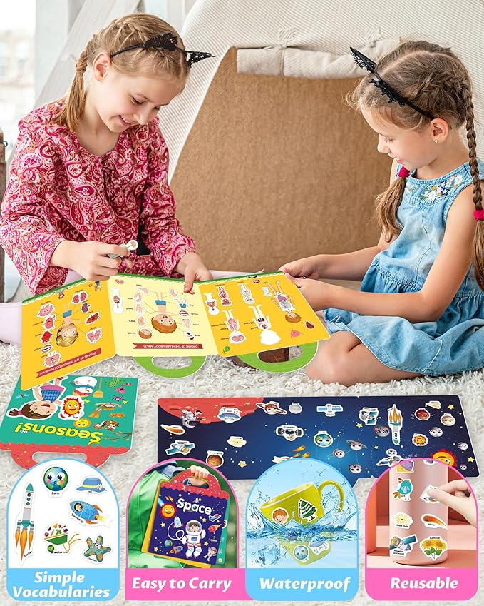 Reusable Sticker Book for Toddlers 2-4 Years, Stickers for Kids, Toddler Sticker Book Ages 1-3, Toddler Craft Activities, Toddlers Travel Toys Ages 2+ Boy Girl Birthday Gifts