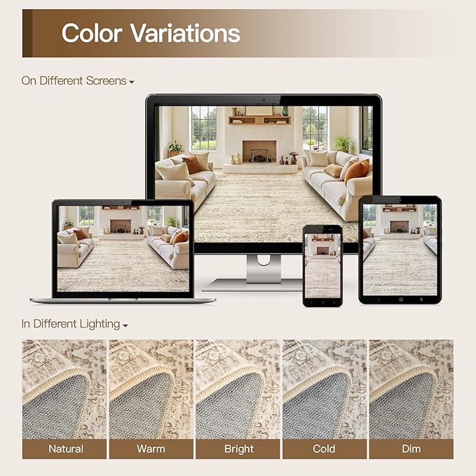 Lofus 5x7 Area Rug for Living Room,Beige Washable Area Rugs with Non-Slip Backing,Soft Neutral Carpets for Bedroom Dining Room Home Office Indoor Nursery