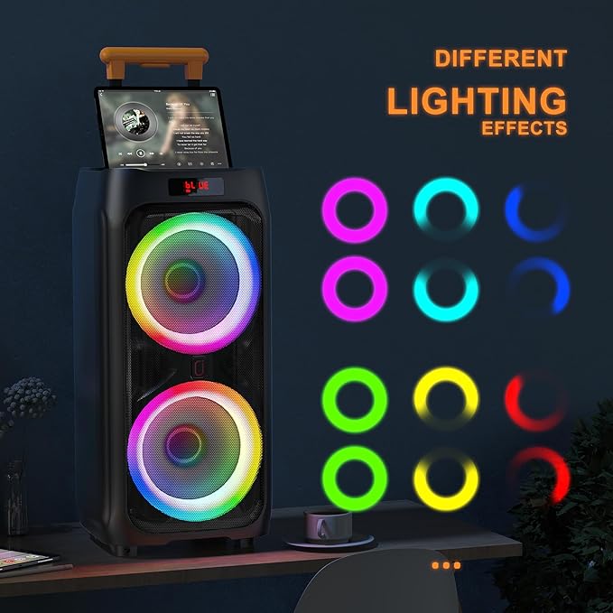 JYX Karaoke Machine with 2 Wireless Microphones for Adults, 8" Big Bluetooth Party Speaker with 500W Peak Power, PA System with LED Disco Light, Rolling Wheels and Trolley, Perfect for Outdoor Home