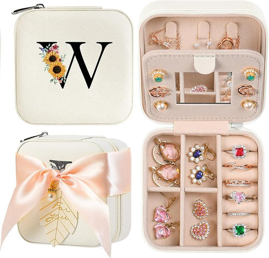 AYGXU Travel Jewelry Box for Women and Girls - Small Case With Initial A-Z - Teacher Gifts